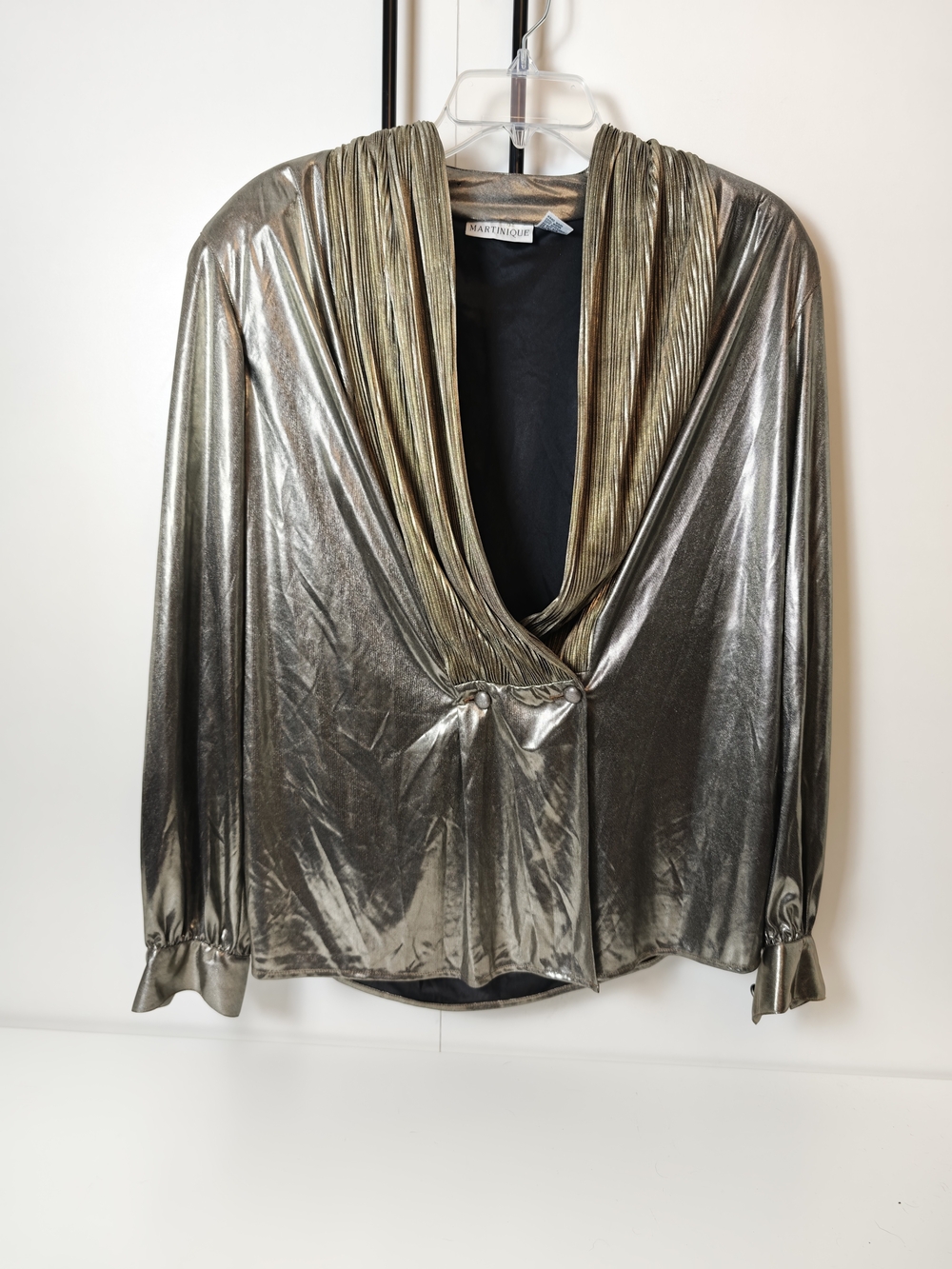 Martinique Metallic Gold Draped Cowl Neck Vintage Blouse Womens 14